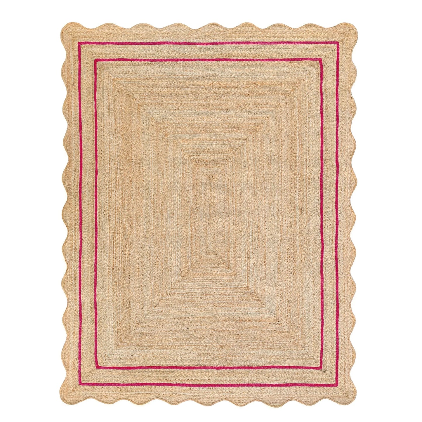 Wave Scalloped Natural Jute Runner Rug – Boho Entryway & Farmhouse Scallop (Multicolor)