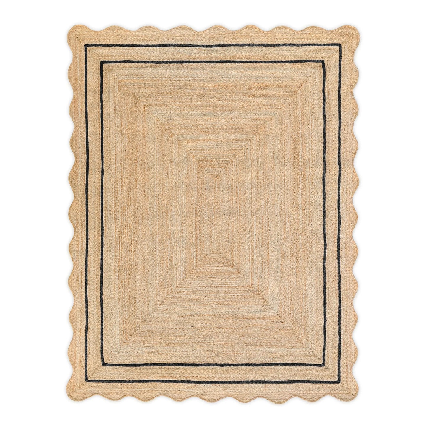 Wave Scalloped Natural Jute Runner Rug – Boho Entryway & Farmhouse Scallop (Multicolor)