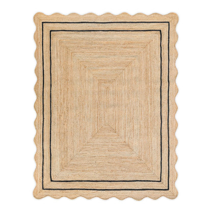 Wave Scalloped Natural Jute Runner Rug – Boho Entryway & Farmhouse Scallop (Multicolor)