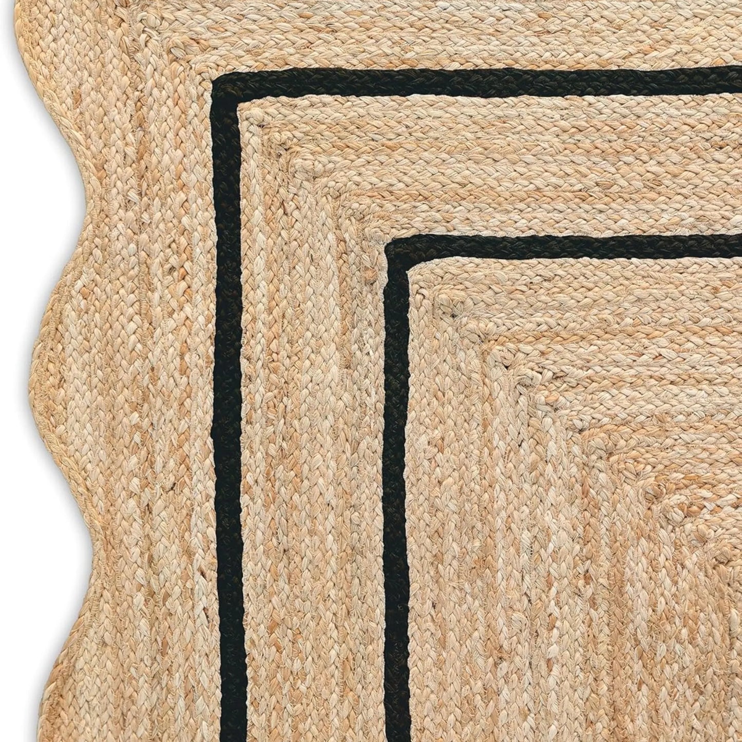 Wave Scalloped Natural Jute Runner Rug – Boho Entryway & Farmhouse Scallop (Multicolor)