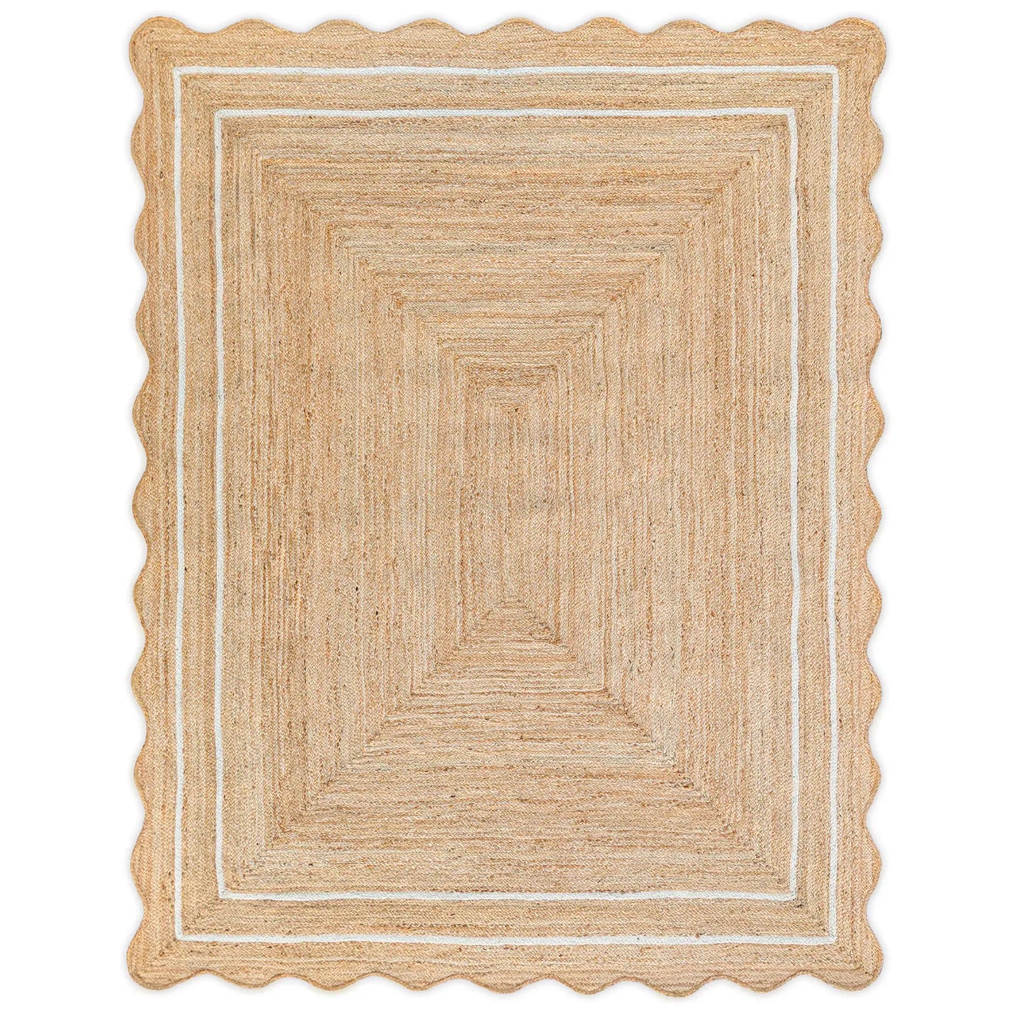 Wave Scalloped Natural Jute Runner Rug – Boho Entryway & Farmhouse Scallop (Multicolor)