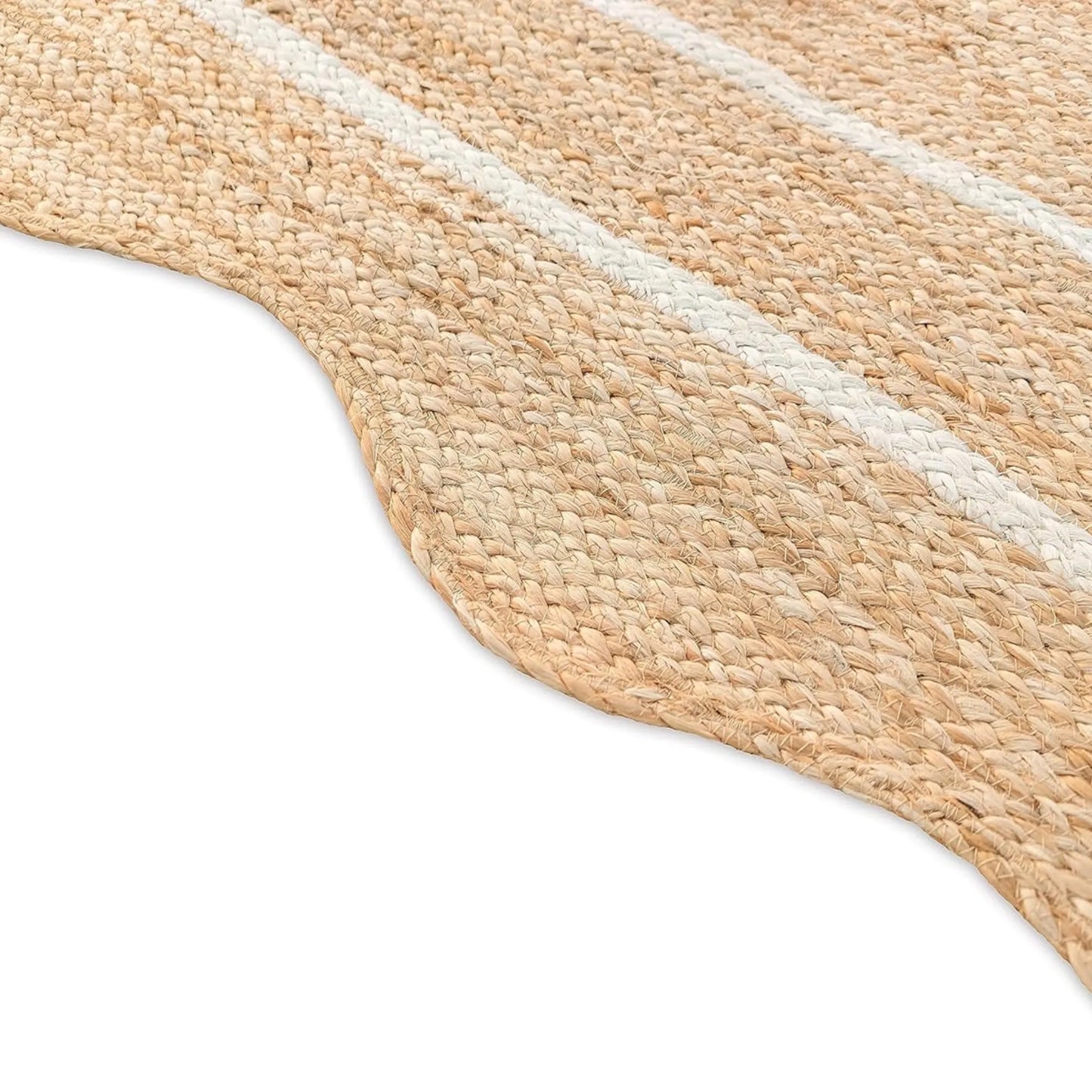 Wave Scalloped Natural Jute Runner Rug – Boho Entryway & Farmhouse Scallop (Multicolor)