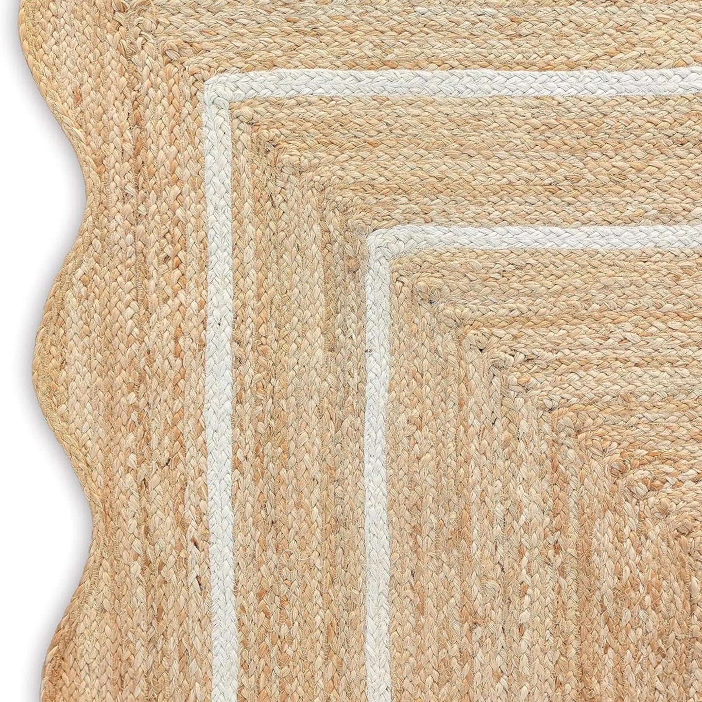 Wave Scalloped Natural Jute Runner Rug – Boho Entryway & Farmhouse Scallop (Multicolor)