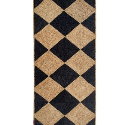Checkered Handwoven Natural Jute Runner Rug – Boho Hallway & Kitchen Carpet