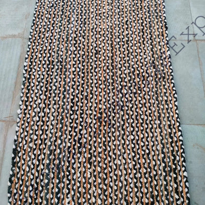 Handmade Braided Jute and Cotton Runner Rug – Striped Boho Rustic Carpet
