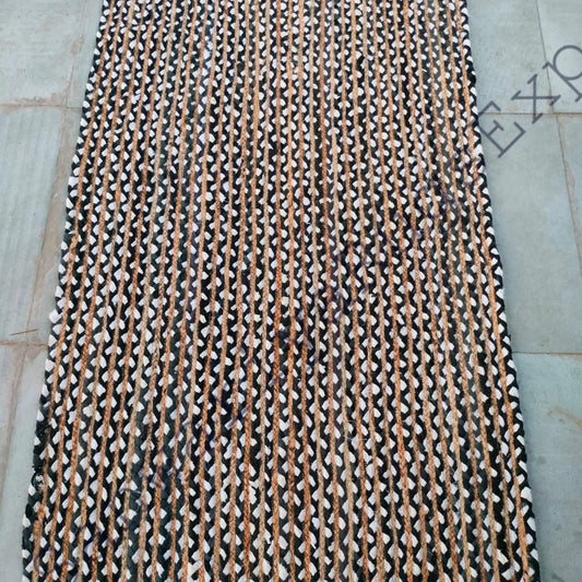Handmade Braided Jute and Cotton Runner Rug – Striped Boho Rustic Carpet