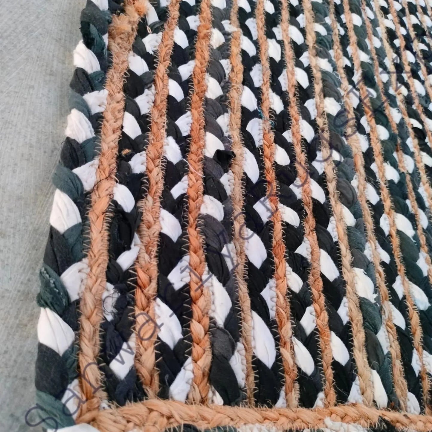 Handmade Braided Jute and Cotton Runner Rug – Striped Boho Rustic Carpet