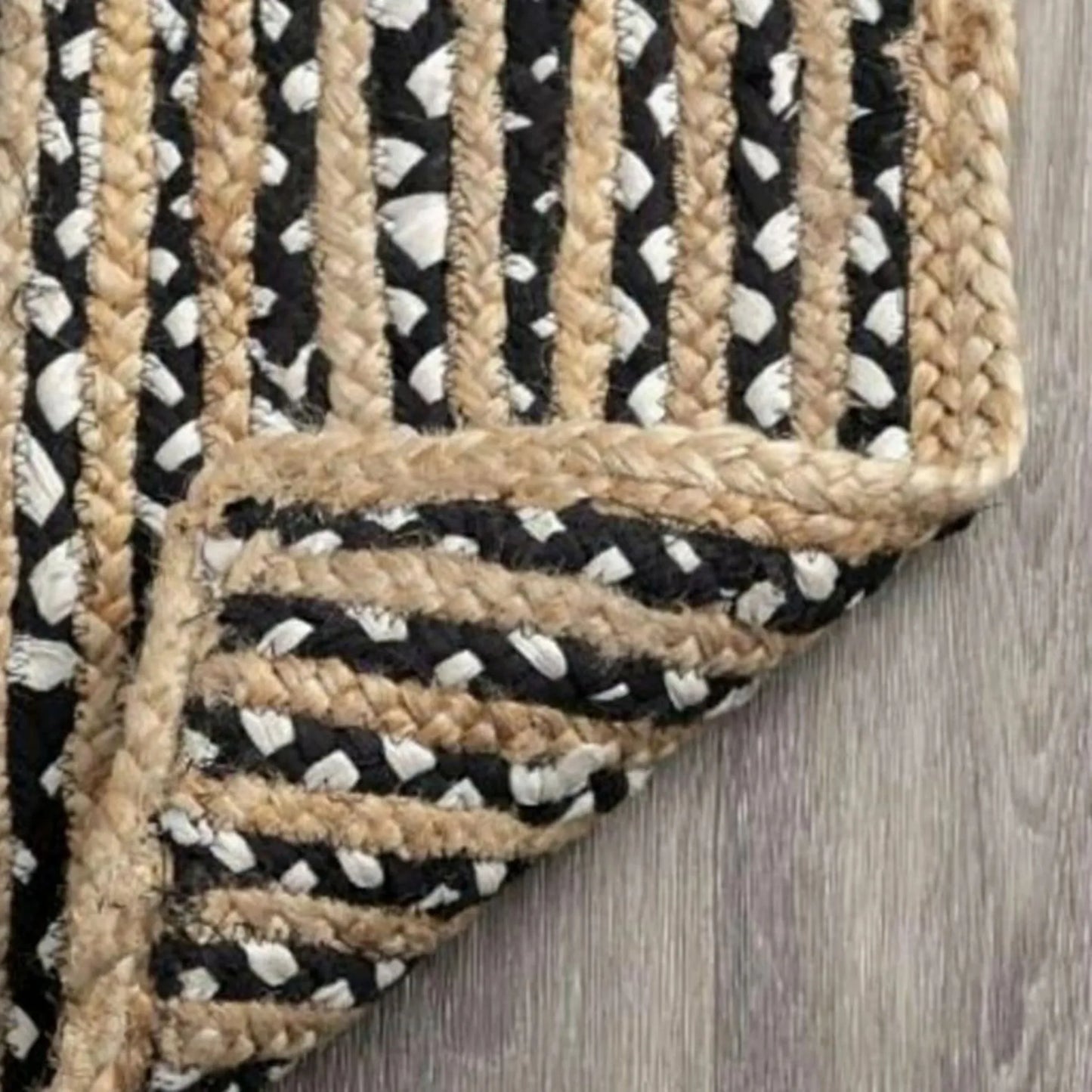 Handmade Braided Jute and Cotton Runner Rug – Striped Boho Rustic Carpet