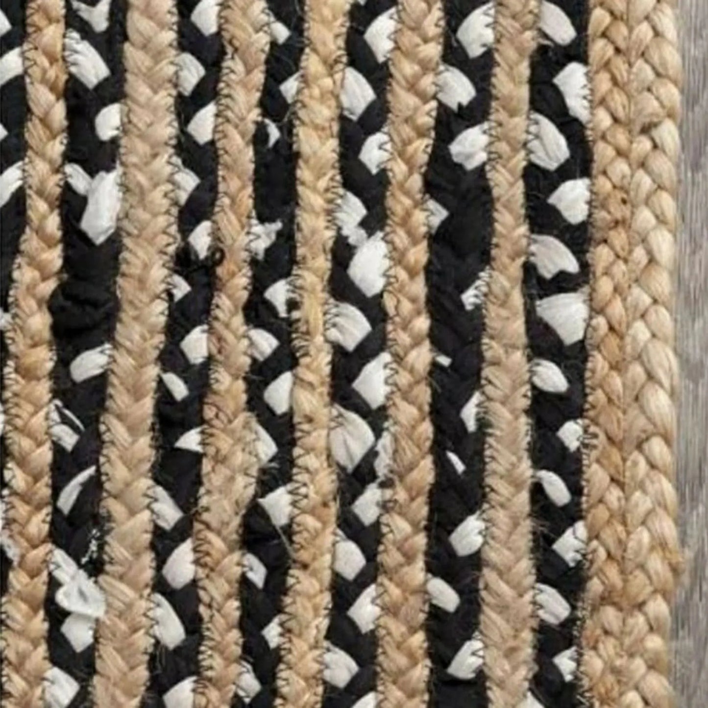 Handmade Braided Jute and Cotton Runner Rug – Striped Boho Rustic Carpet