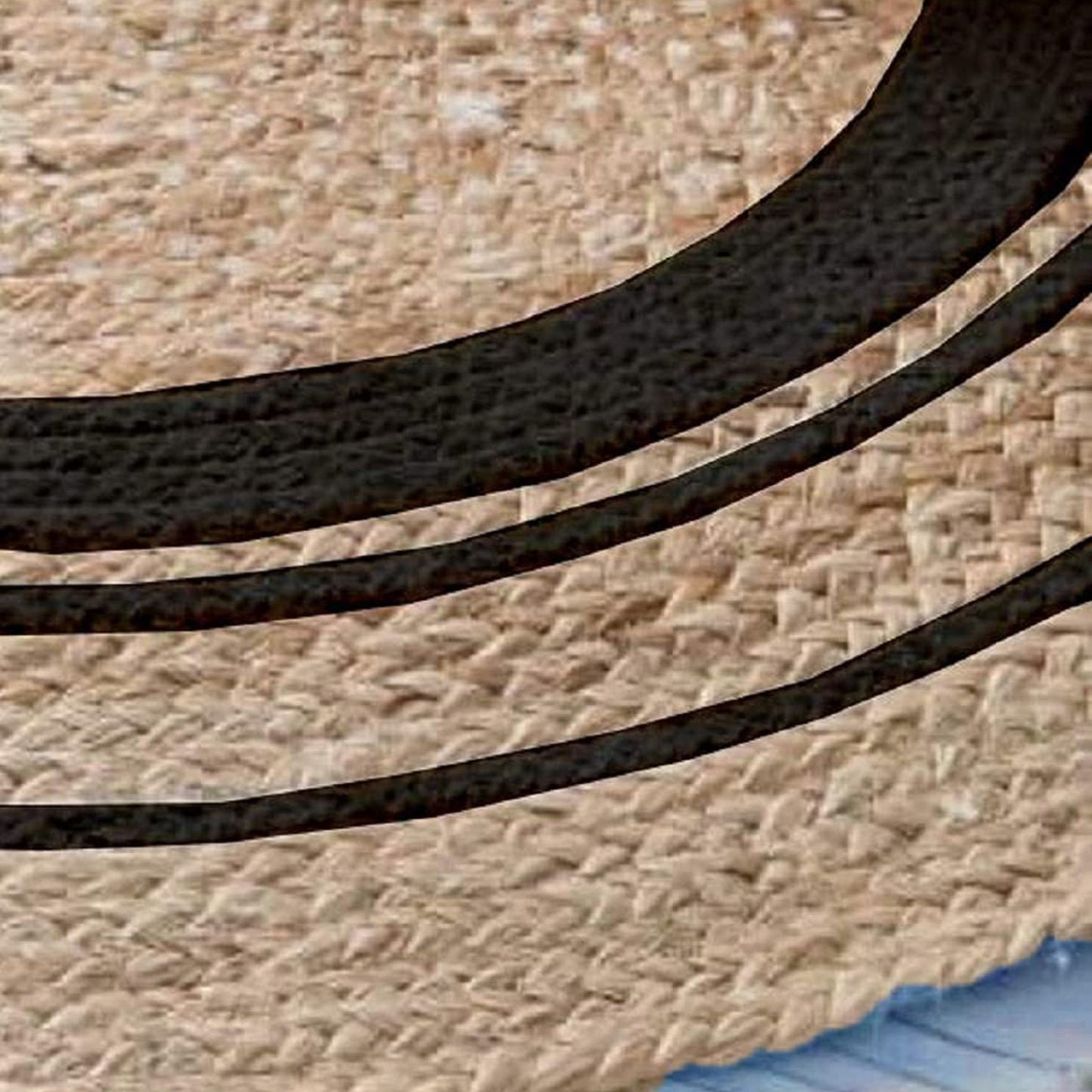 Natural Braided Round Jute Rug with Black Border – Handwoven Boho Area Rug