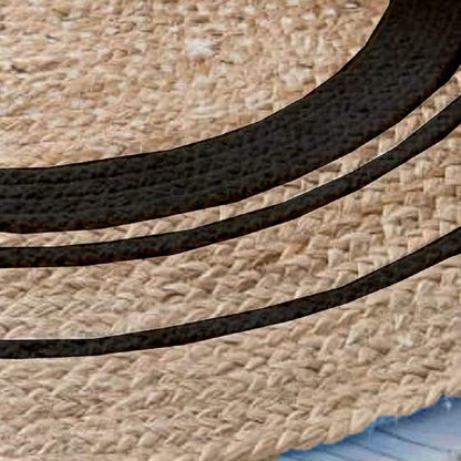 Natural Braided Round Jute Rug with Black Border – Handwoven Boho Area Rug