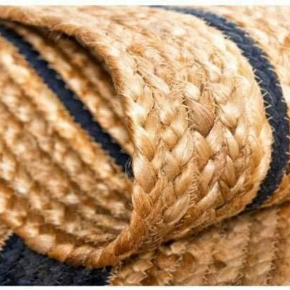 Natural Braided Round Jute Rug with Black Border – Handwoven Boho Area Rug