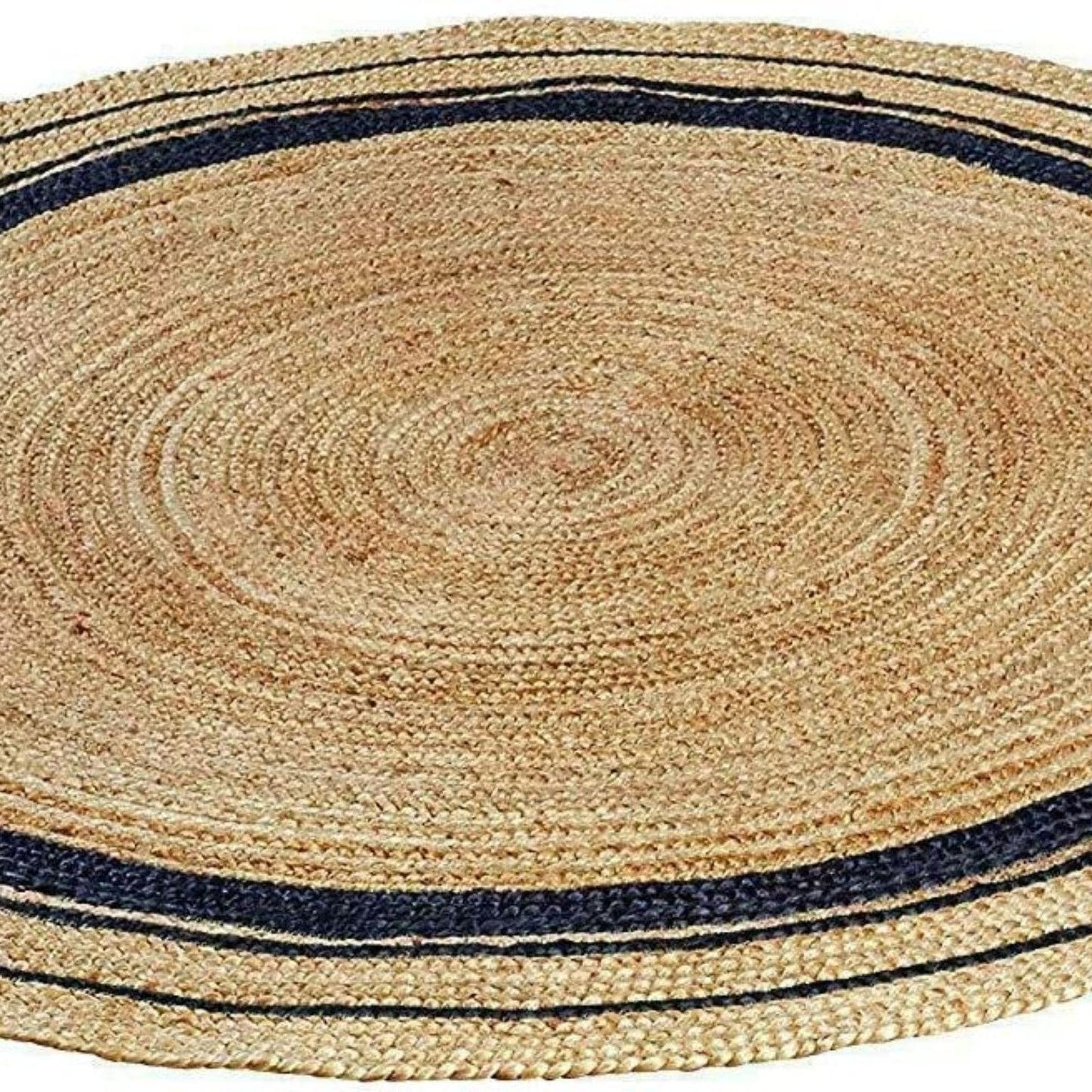 Natural Braided Round Jute Rug with Black Border – Handwoven Boho Area Rug