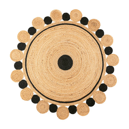 Jute Braided Round Rug – Black Circle Custom Indian Rug (Handwoven Boho Style)