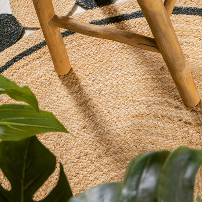 Jute Braided Round Rug – Black Circle Custom Indian Rug (Handwoven Boho Style)