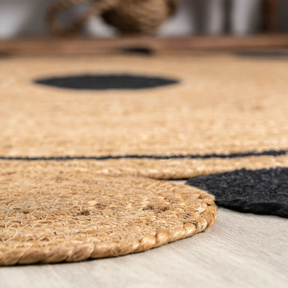 Jute Braided Round Rug – Black Circle Custom Indian Rug (Handwoven Boho Style)