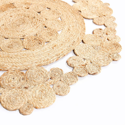 Handwoven Natural Floral Scalloped Jute Round Rug – Boho Statement Carpet