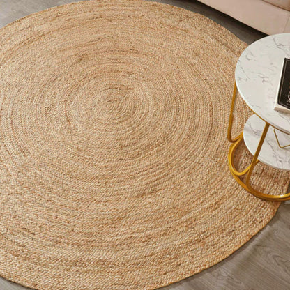 Natural Round Jute Rug – Hand Braided Fiber Design (Boho Minimal Style)