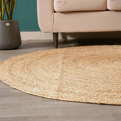 Natural Round Jute Rug – Hand Braided Fiber Design (Boho Minimal Style)