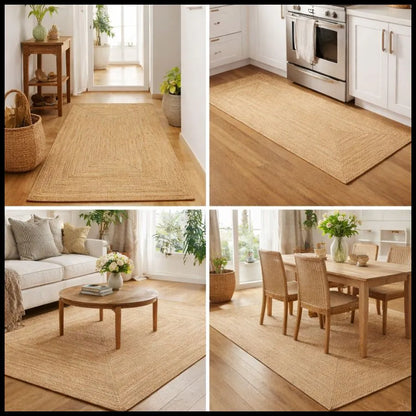 Wave Scalloped Natural Jute Runner Rug – Boho Entryway & Farmhouse Scallop (Multicolor)